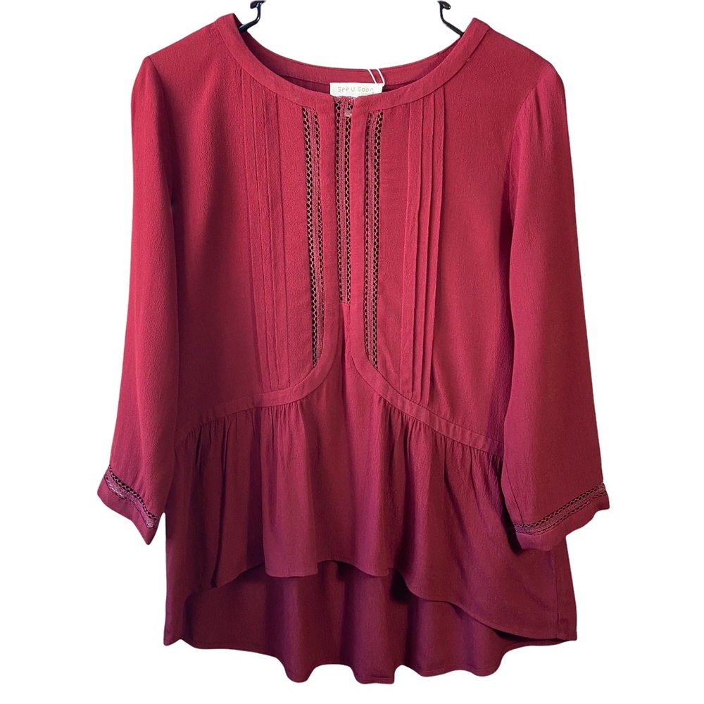 See U Soon | Anthropologie| High Low Womens Blouse | Size Small | Wine Color